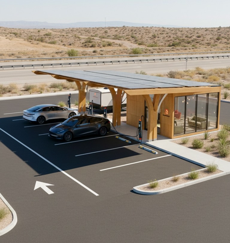 A Waystation nestled into the Joshua Tree landscape